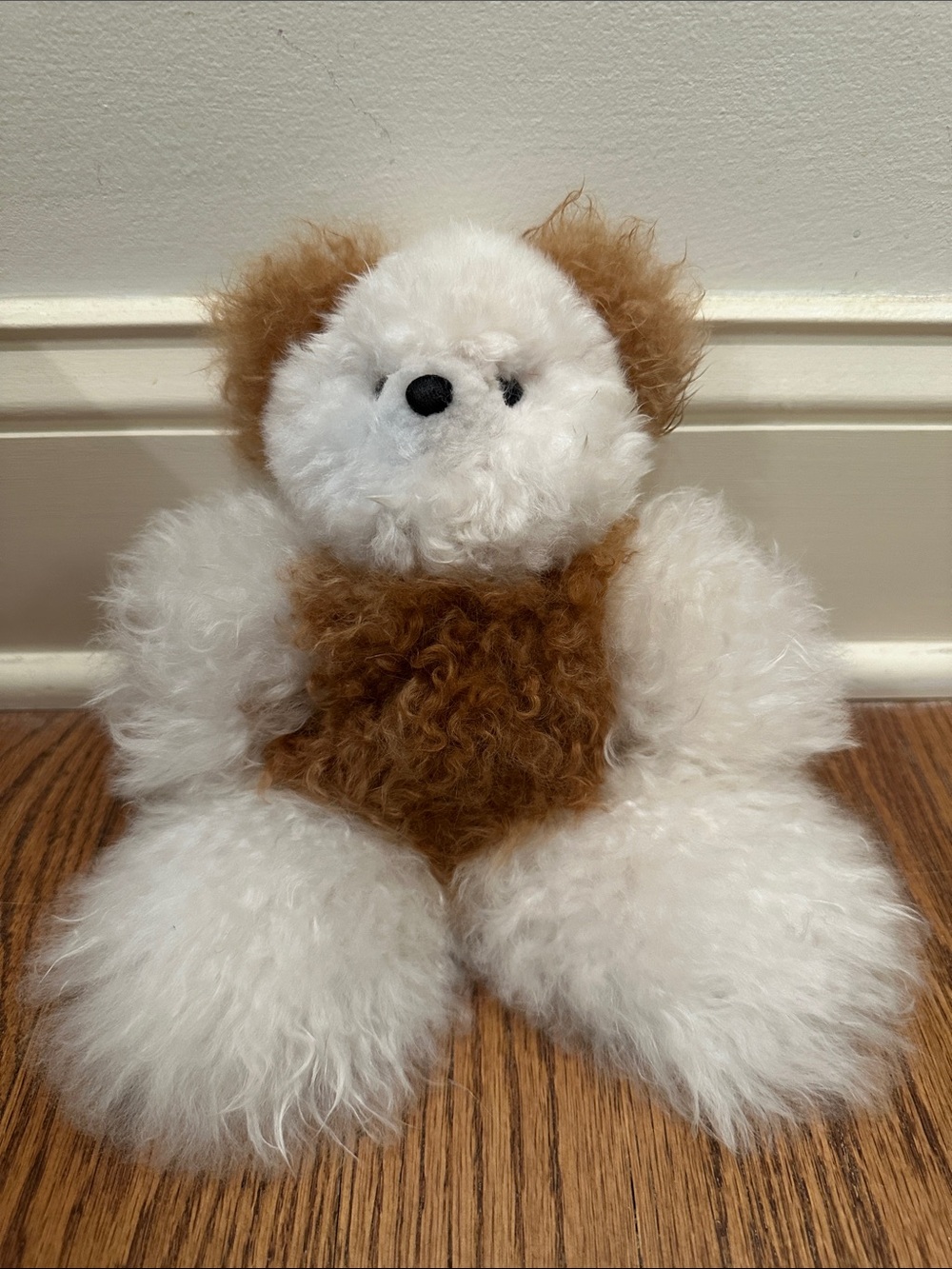 Genuine Alpalca Fur White and Brown Plush Teddy Bear
